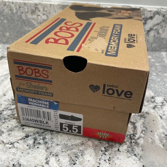 New NIB Skechers BOBS Black Peace & Love Womens's Size 5.5 Canvas Shoes Wide - Picture 9 of 10